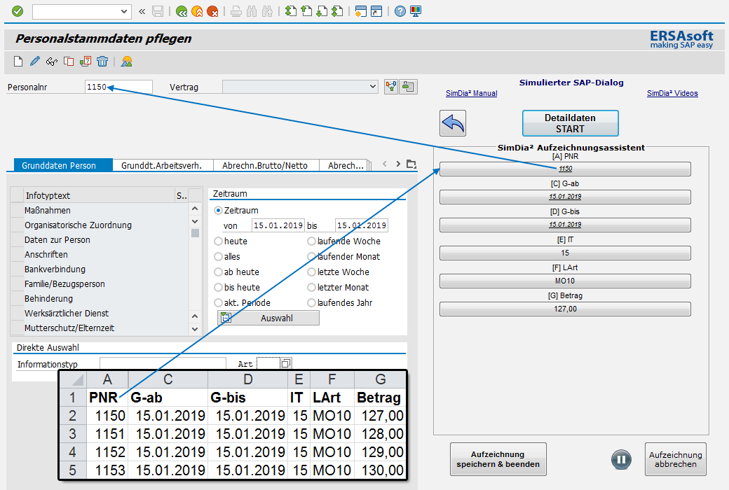 Aufzeichnung in SAP für den automatischen Datenimport aus Excel mit dem Aufzeichnungs-Assistent von SimDia²